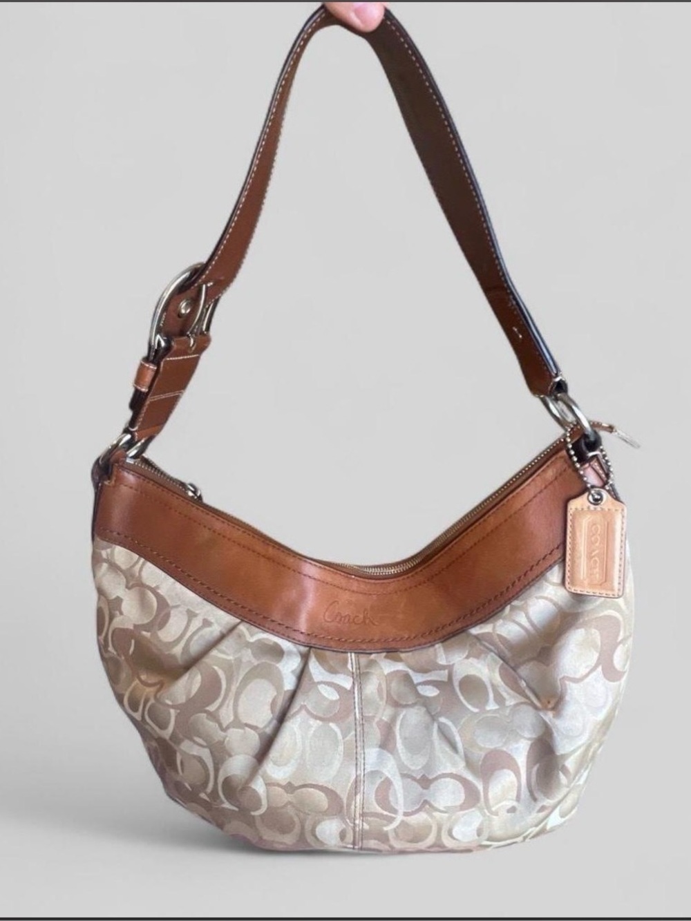 Coach Hobo Bag Purse brown beige Optic pattern monogram Vintage